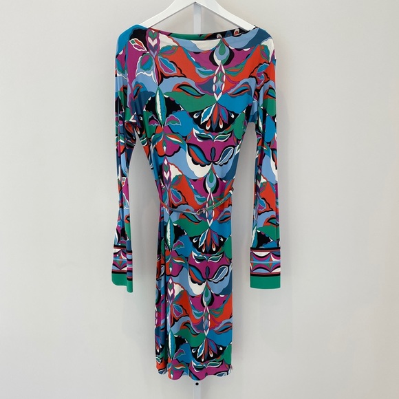 EMILIO PUCCI BLUE MULTI PRINT DRESS SIZE US 12 / IT 46 NWOTS! - Picture 1 of 16